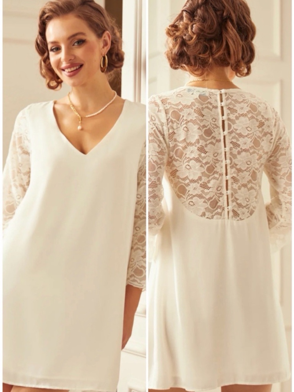 Modcloth Blushing With Bliss Cream Lace-Back Shift Dress M NWT